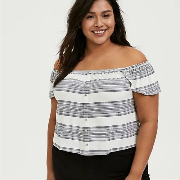 NWT Torrid Multi Stripe Off Shoulder Crop Top. Gray 3X - Picture 1 of 14